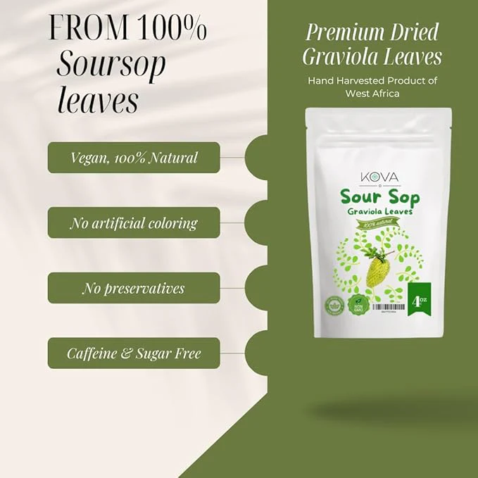 Kovafood Dried Soursop Tea Leaves | Soursop Loose Leaf Tea | Hoja De Guanabana, 4 Oz - Image 2