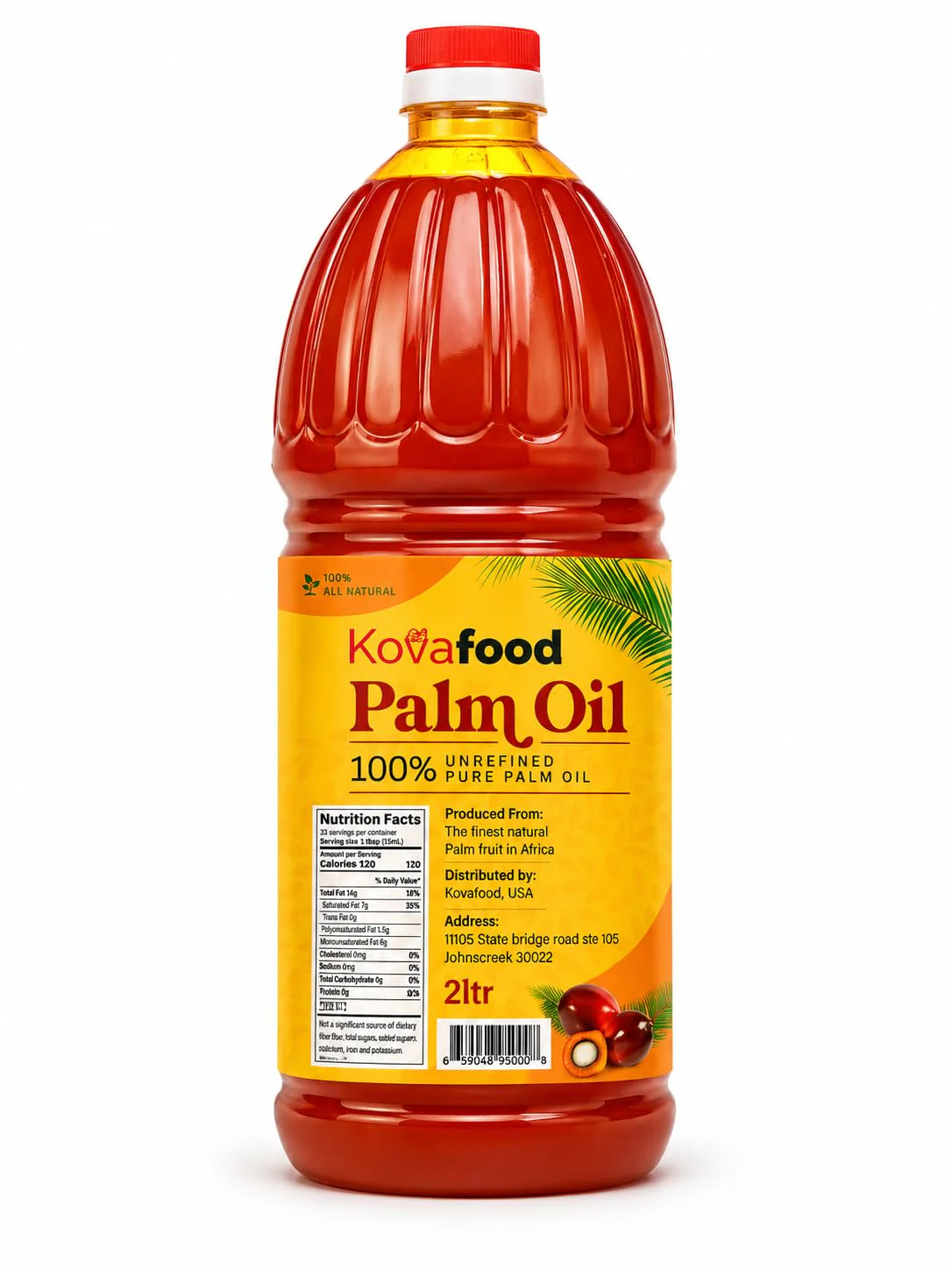 Kovafood Authentic West Africa Red Palm Oil - 100% Pure, Unrefined & All-Natural | Premium Cooking Oil - 2Liters