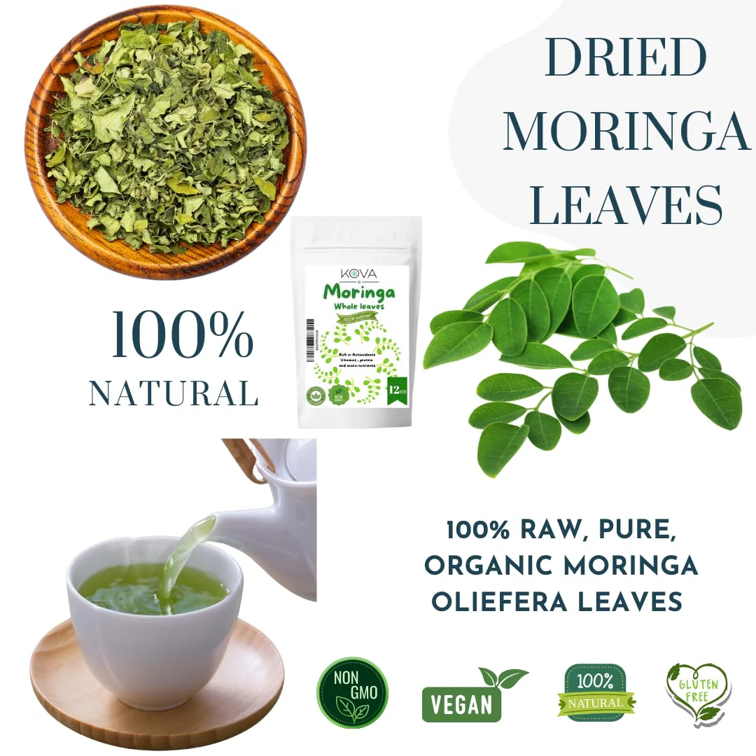 Kovafood Moringa Whole Leaves. Non GMO, Organic, 100% Raw, Pure & Natural Leaves only. No Stems - 12oz - Image 3